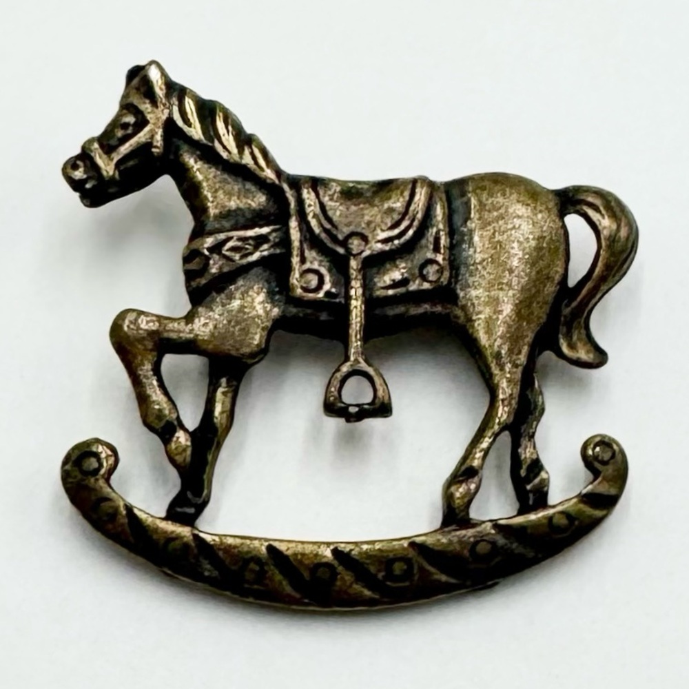 Vintage Rocking Horse Brooch Pin, Bronze or Brass Tone Finish